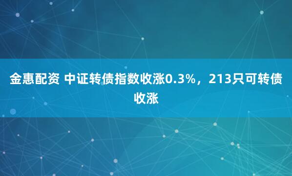 金惠配资 中证转债指数收涨0.3%，213只可转债收涨